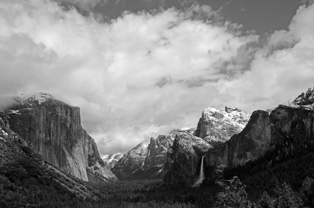 Black and White Yosemite With Snow